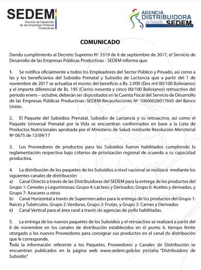 Lee más sobre el artículo Comunicado de subsidio